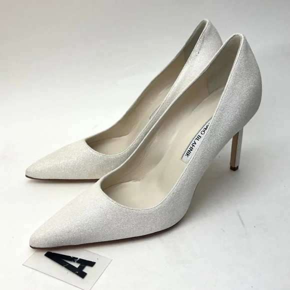 MANOLO BLAHNIK White glitter BB pumps sz 8 - Picture 7 of 14